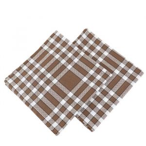 Linandelle Lot de 2 grandes serviettes de table coton 57 fils carreaux vichy normand NELLY - Marron