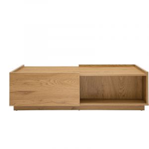 Miliboo Table basse rectangulaire avec rangements 2 tiroirs finition bois clair chêne L120 cm madero - Chêne clair