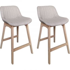 Mob-in - Tabourets de bar 65cm en chêne et assise tissu gris clair mellow - Lot de 2 - Gris Clair