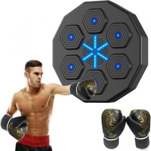 Machine de Boxe Musicale électronique, Boxe Musicale Murale, Tapis de Frappe Mural et capteur Bluetooth+Gants pour adultes noirs