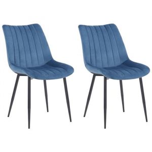 CLP Lot de 2 Chaises de Salle à Manger Rahden en Velours Piètement en métal noir, Bleu