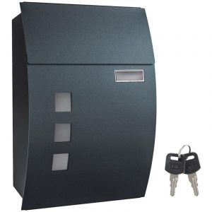 Boîte aux lettres murale avec fenêtres de visualisation emplacement pour nom 2 clés facile à installer gris anthracite 12_0001643