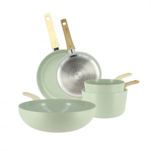 Menastyl Batterie de cuisine 5 pcs en aluminium céladon - compatible induction