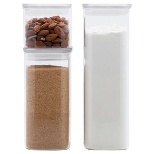 Pebbly Coffret de 3 Bo&icirc;tes de Conservation Hautes et Rectangulaires en Verre avec Couvercles en Verre - 470 ml, 1,2 L et 1,8 L - Un Rangement Optimis&eacute; pour une Cuisine Organis&eacute;e