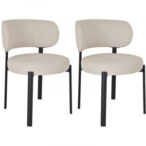 Lot de 2 chaises en tissu textur&eacute; et m&eacute;tal noir - Beige - ASILOVA