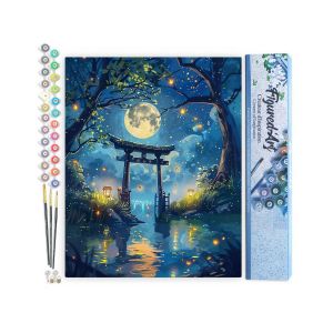 Peinture au num&eacute;ro : Torii au Clair de Lune et Lucioles - sans chassis en bois
