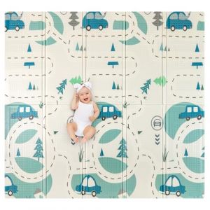 Image de Sweety Fox Tapis Bebe 180x200x1,5cm - Pliable, R&eacute;versible et Imperm&eacute;able - Pour Activit&eacute;s Adultes et Jeux Bebe - Tapis Motricit&eacute; B&eacute;b&eacute; XXL - Voiture - en Mousse &Eacute;paisse - Cadeau Bebe