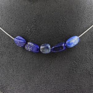 Collier 5 perles Lapis Lazuli du Pakistan chaîne inox - A Bijoux