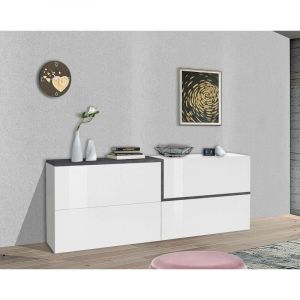 Alter Buffet moderne avec 4 portes, Made in Italy, Buffet de cuisine, Buffet design de salon, 210x40h80 cm, Blanc Brillant et