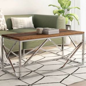 VidaXL Table basse argenté inox et bois de mélèze massif