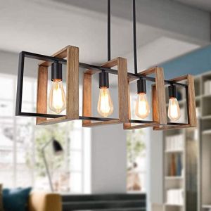 Image de Éclairage d'îlot de cuisine, lustre moderne noir pour salle à manger et ferme, lampes de table de billard, finition bois et métal noir mat
