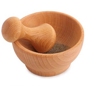 Creative Home Mortier Pilon Set | Bois de Hêtre Naturel | Diamètre de 6x10,5cm | Broyeur Manuel Bol Moulin pour la Cuisine et Les Epices | Solide et Durable | pour Le Broyage des Herbes Noix Épices