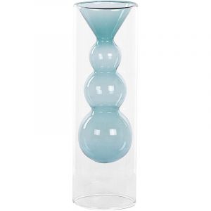 Beliani Vase à Fleurs Décoratif Moderne 26 cm en Verre à Double Paroi Turquoise Kalochi