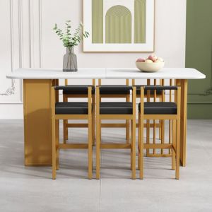 Modfu - Ensemble table et chaises à manger (1 table à manger rectangulaire + 6 chaises) avec espace de rangement, cuisine/salle à manger, aggloméré,