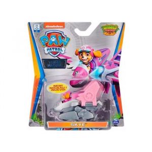 Set pat patrouille dino rescu en métal : hélicoptère de stella 8 cm - set véhicule miniature grise et rose + 1 carte offerte