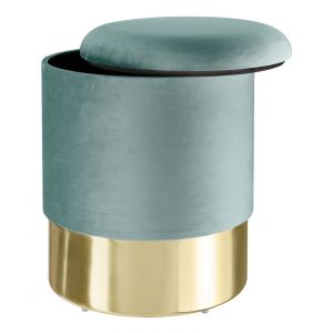 Image de TecTake Pouf coffre de rangement aspect velours SARINA - tabouret bas, tabouret design, petit tabouret - turquoise