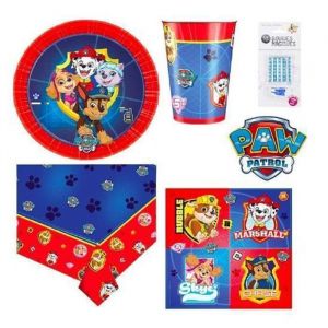 Image de Kit Pat Patrouille 8 Enfants Complet Anniversaire (8 Assiettes, 8 gobelets, 16 Serviettes, 1 Nappe + 10 Bougies Magiques offertes)