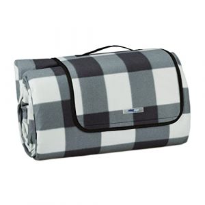 Image de Relaxdays Couverture Pique-Nique XXL, 200x300 cm, Tapis de Plage, Isolation Thermique, imperm&eacute;able, Noir/Gris/Blanc