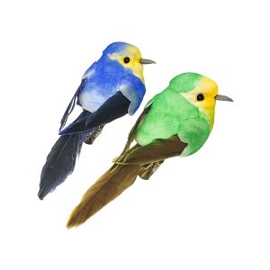 Oiseaux décoratifs avec pince - bleu et vert - 2 pièces - 8 x 2,7 x 3 cm