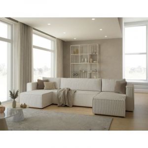 Meublesline Tendencio - Canapé d'angle panoramique convertible neria en velours côtelé Beige