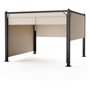 Blumfeldt Pantheon Cortina Tonnelle Pergola 3x3 m Cadre Aluminium R&eacute;glable R&eacute;sistant aux Intemp&eacute;ries Beige/Noir