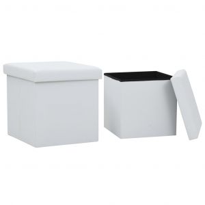 VidaXL Tabouret de rangement pliable 2 pcs Similicuir 38x38x38cm Blanc