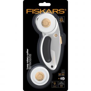Fiskars Cutter Rotatif en Titane Duoloop, Lame rotative avec Poignée en boucle, pour Droitier et Gaucher, Diamètre de la Lame : 45 mm et 60 mm, orange/blanc/gris, 1066048