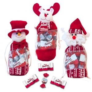 KINDER Noël Lot de 3 Petits sacs de Noël Rouges garnis de 30 KINDER Schokobons et Mini-Bueno Prêt à Offrir