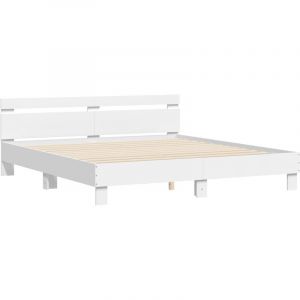 VidaXL Cadre de Lit avec Tête de Lit et LED, Lit Double avec Sommier à Lattes, Lit Adulte de Chambre, Blanc 200x200 cm Bois d'Ingénierie