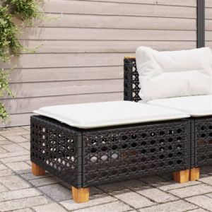 Tabouret de jardin et coussin noir 63,5x56x32 cm résine tressée