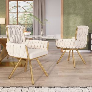 Chaise salle &agrave; manger Lot de 2 - Velours beige - Pivotante 360&deg; - Accoudoirs confortables
