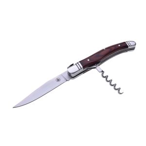 Laguiole Couteau Pliant - Manche en Bois de Pakka avec Tire-bouchon