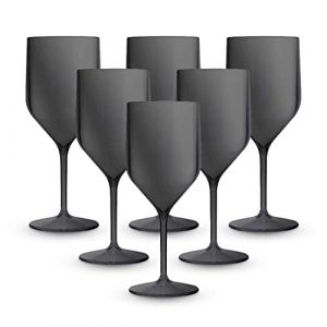 BRYNA - Set de 6 Pièces Verres Croisiere 25 Cl en Polycarbonate (Plastique Rigide), 100% Design Italien, Verres Incassables, Verres à Vin Réutilisables et Lavables au Lave-vaisselle, Noir