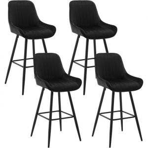 4x Tabourets de Bar Hauts avec Dossier. Chaise Moderne avec Repose-Pieds. Siège en Velours. Pieds en Métal.Noir - Noir - Woltu