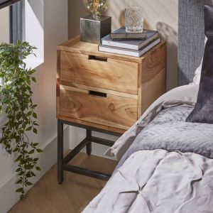M&S Chevet 2 tiroirs 40x30x60 cm en acacia naturel et métal