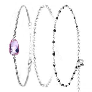 Bracelet par So Charm orn&eacute;e de cristaux Swarovski BS4388-LIRO-SB048-ARGENT+B2386-ARGENT+B2381-NOIR