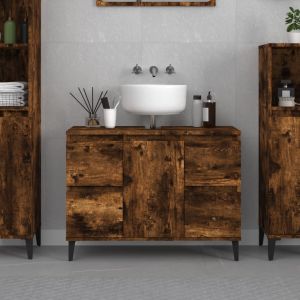 VidaXL Meuble d'évier chêne fumé 80x33x60 cm bois d'ingénierie - Smoked oak