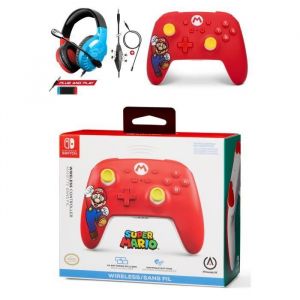 PowerA Manette SWITCH rouge Sans Fil Bluetooth - Mario Joy Manette sans fil Nintendo Switch oled - Mario Joy + Casque Switch Nintendo rouge