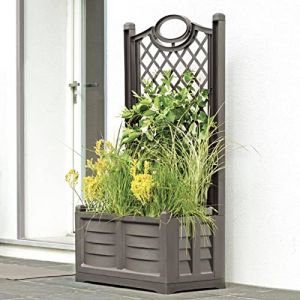 Jardinière séparée avec panneau arrière en pehd de 80 cm avec effet bois 3D. Couleur cappuccino. Fabriqué en Italie