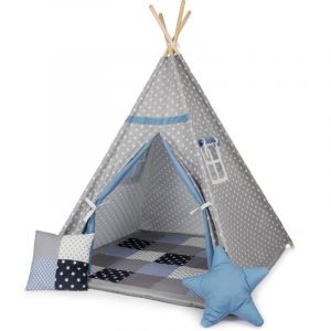 Tente Enfants Tipi Chambre D'enfant De Jeu Intérieur Robuste Bleu, Avec accessoires - Paco Home