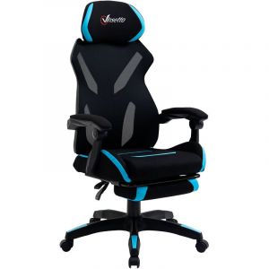 Vinsetto Fauteuil gaming chaise gamer réglable pivotant dossier inclinable repose pied polyester bleu noir