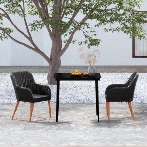 VidaXL Ensemble de salle à manger de jardin avec coussins 3 pcs Noir