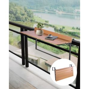 VEVOR Table Suspendue Balcon, 1000 x 485 x 480 mm, Table de Bar Pliante pour Balustrades de Balcon d'Extérieur, avec Plateau 1000 x 345 mm, Réglable sur 5 Niveaux, pour Garde-Corps de Patio Terrasse