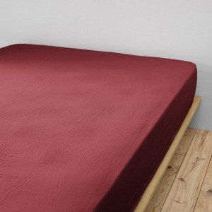 Drap housse gaze de coton (90 cm) Gaïa Lie de vin