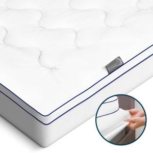 Beautissu - BeauNuit mt Base Surmatelas avec Housse Int&eacute;gr&eacute;e Surmatelas, Rembourrage en Mousse de 3 cm, Prot&egrave;ge-Matelas, Surmatelas Antid&eacute;rapant pour