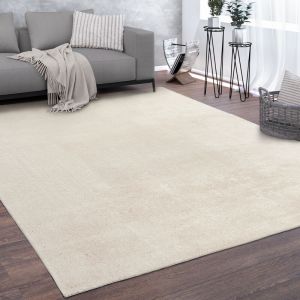 Paco Home Tapis, Tapis À Poils Ras Doux Pour Salon, Doux, Lavable, Beige 160 cm rond