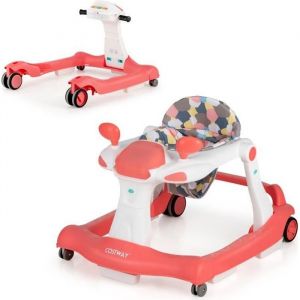 Costway Trotteur Bébé Pliable Musical 2 En 1 Hauteur Et Vitesse Réglables Effet Sonore Avec Lumières Coussin De Siège Lavable Rose