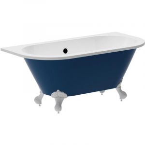 Baignoire semi îlot rétro avec pieds d'aigle - Bleu brillant - 154L - 150 x 74 x 61 cm - BOLISA