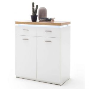 Image de Pegane Commode de rangement coloris chêne et blanc - Longueur 85 x Hauteur 98 x Profondeur 44 cm