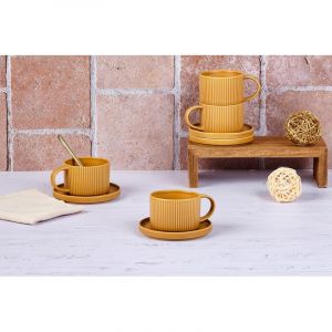 Lot de 8 tasses en gr&egrave;s jaune D12